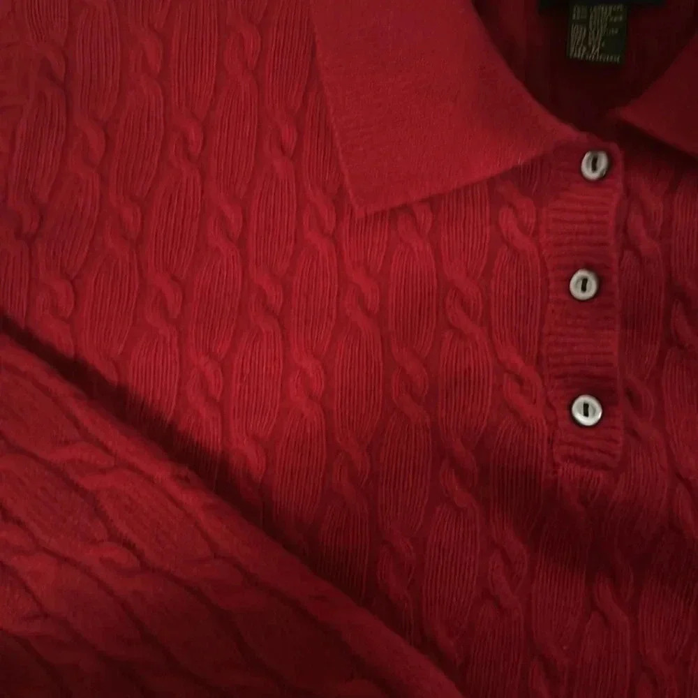 Charter club classic vintage lambswool angora rabbit polo cable knit sweater - Picture 2 of 3